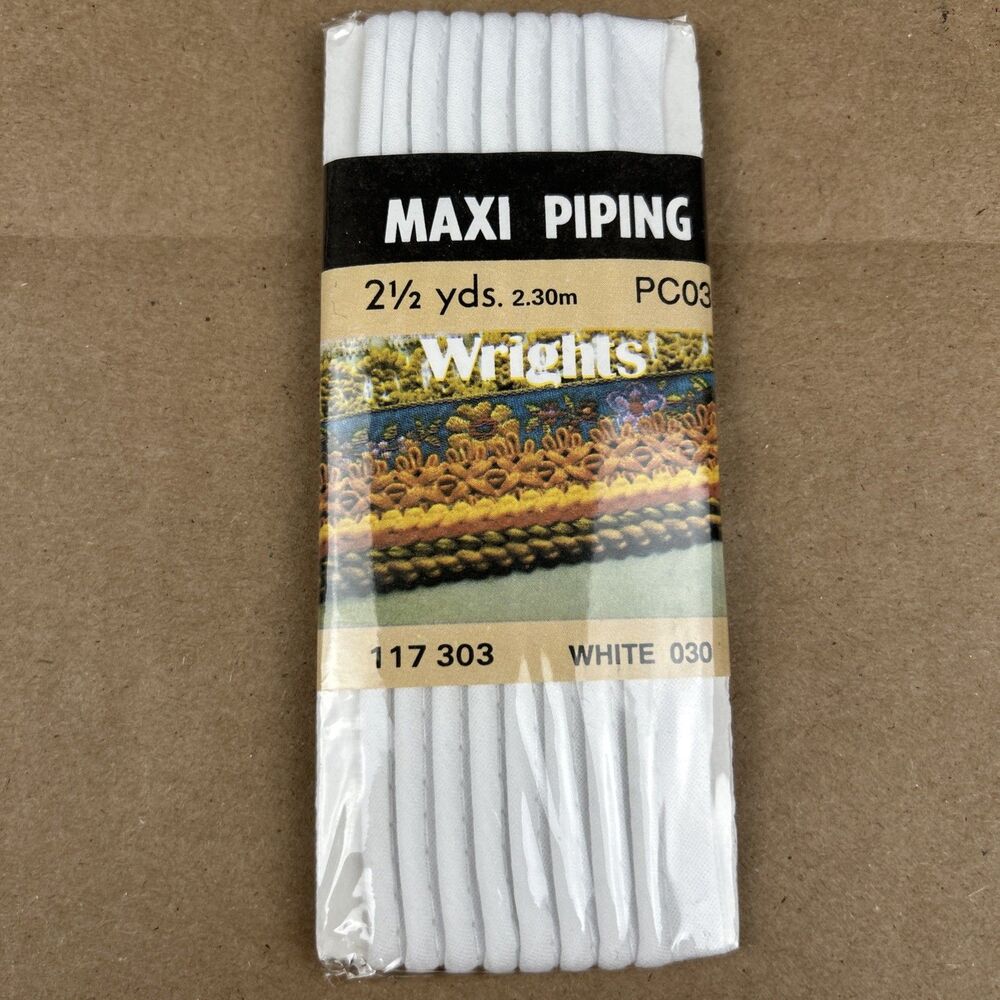 2-1/2 yds White Maxi Piping Bias Tape Wrights 303 030 New in Package 1986 Vtg